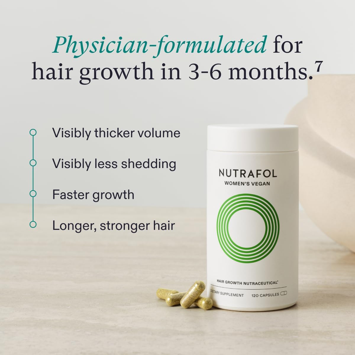 Nutrafol Women's Vegan Hair Growth Supplements, Plant-based, Ages 18-44 - Dermatologist Recommended - 3 Month Suppl