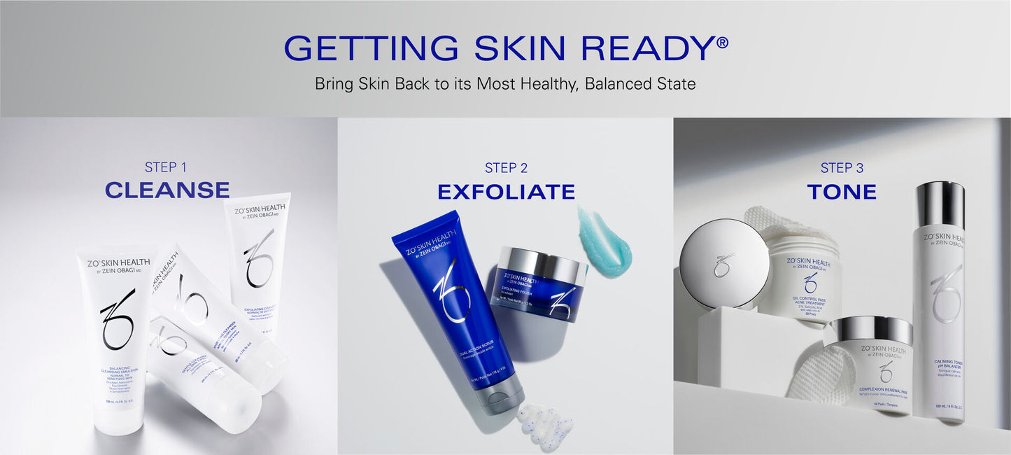 ZO Skin Health Getting Skin Ready (GSR) Kit: Gentle Cleanser, Exfoliating Polish, Complexion Renewal Pads for All Skin Types